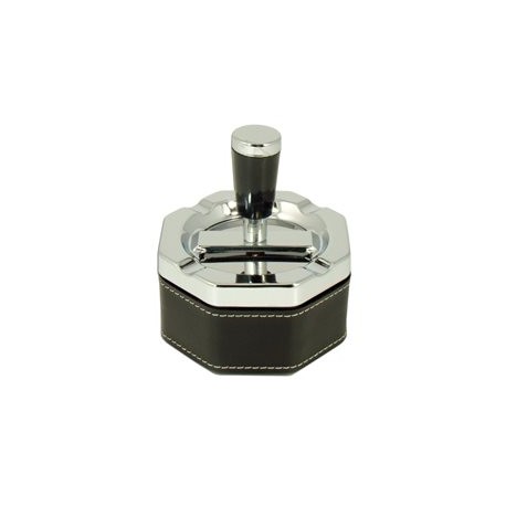 Chrome/zwart stoffen achthoekige asbak met spinmechanisme