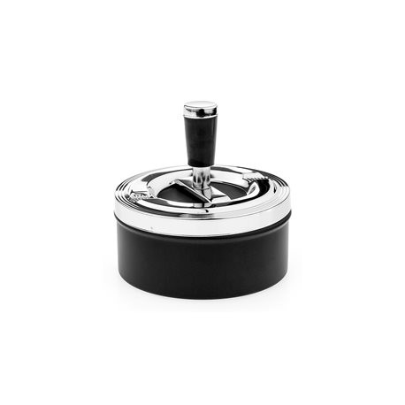 Chrome/zwarte kunststof ronde asbak met spinmechanisme