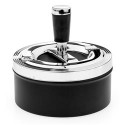 Chrome/zwarte kunststof ronde asbak met spinmechanisme
